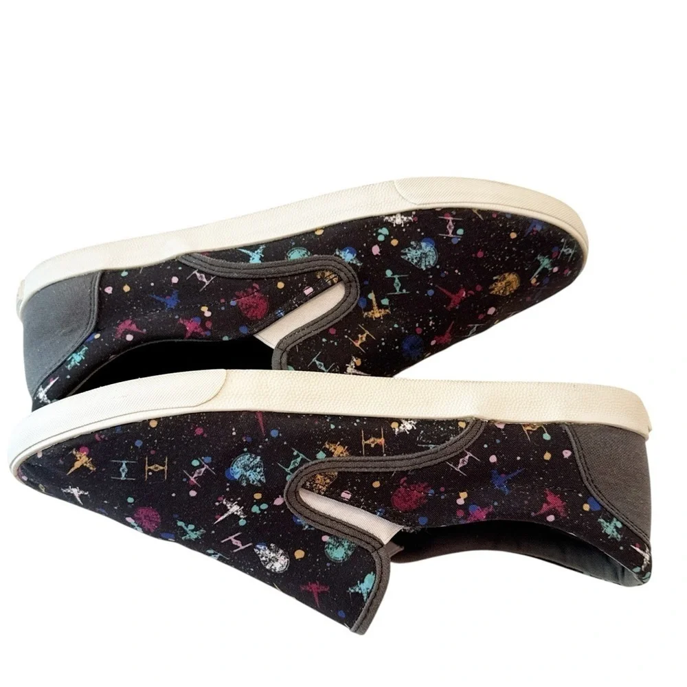 Inkkas Unisex Star Wars Black Graphic Print Slip Ons Spacecraft Size 12 M /14 W